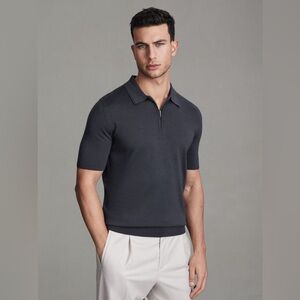 REISS MAXWELL MERINO WOOL HALF-ZIP POLO SHIRT